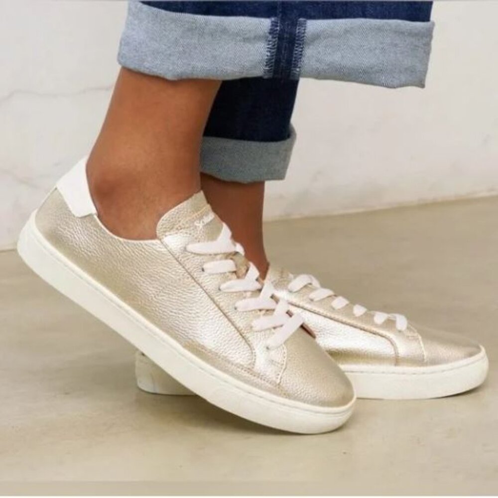 NWT Soludos The Ibiza Classic Leather Platinum Sneaker Women’s Size 5
